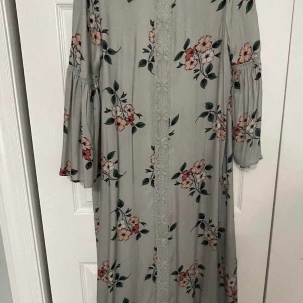 Floral Lace-Trim Duster - Light blue with Pink Flowers